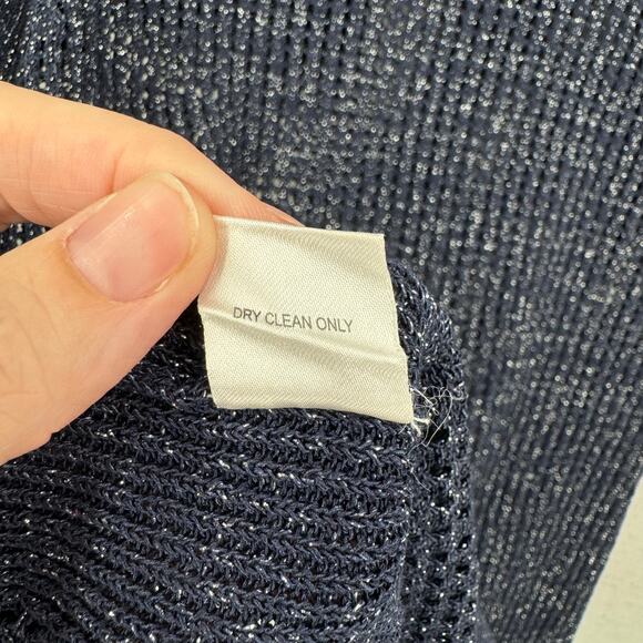 W by Worth Dark Navy Open Knit Silver Metallic Sparkle Tunic Tank Sleeveless Top - Picture 12 of 12